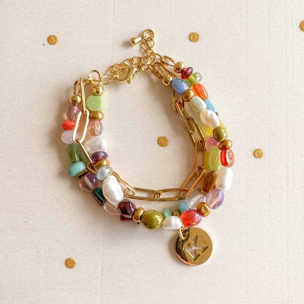Y2K Personalized Glass Beads & Gold Paperclip Chain Bracelet - Picture 3 of 9